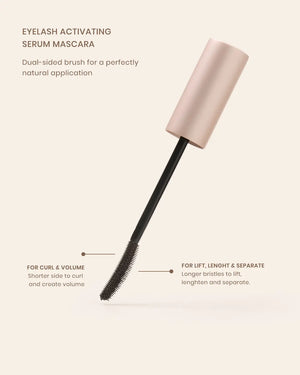Lenoites Eyelash Activating Serum Mascara Brown with dual-sided brush for curl, lift, length, and volume.