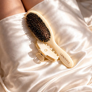 Butter Yellow Claw Clip and Wild Boar Hair Brush